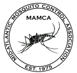 Mid-Atlantic Mosquito Control Association logo featuring a mosquito silhouette inside a circular white seal with the text ‘Mid-Atlantic Mosquito Control Association’ and ‘Est. 1975.’